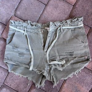 Dance & Marvel Olive Green High-Waist Distressed Shorts